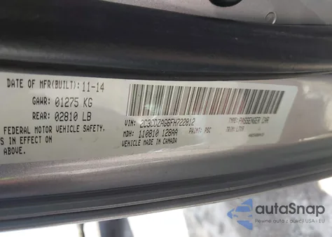 2015 Dodge Challenger Sxt z USA, uszkodzony, nr VIN 2C3CDZAG6FH722812